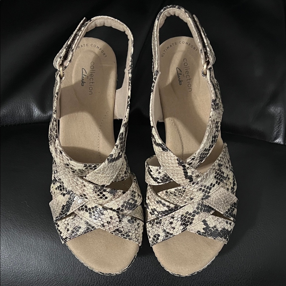 Clarks Collection Snake Print Wedge Sandals